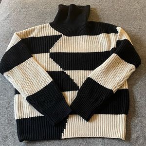 Black and Cream Geometric Turtle Neck Sweater